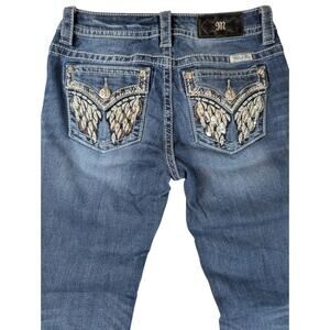 Miss Me Angel Wing Mid Rise Rhinestone Flap Skinny Jeans SZ 27 (28x39)